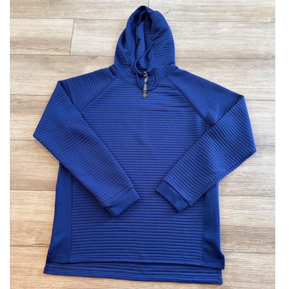 Apana Mens Ribbed Pullover Hoodie Blue Raglan Active Sweatshirt Large RN 70892
